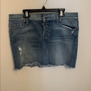 7 For All Mankind Frayed Hem Denim Mini Skirt